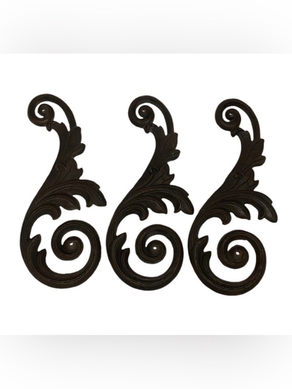 Set of 3 Vintage Dark  Brown Swirl Cast Iron Wall Decor Set. Each one 1.6 lbs.